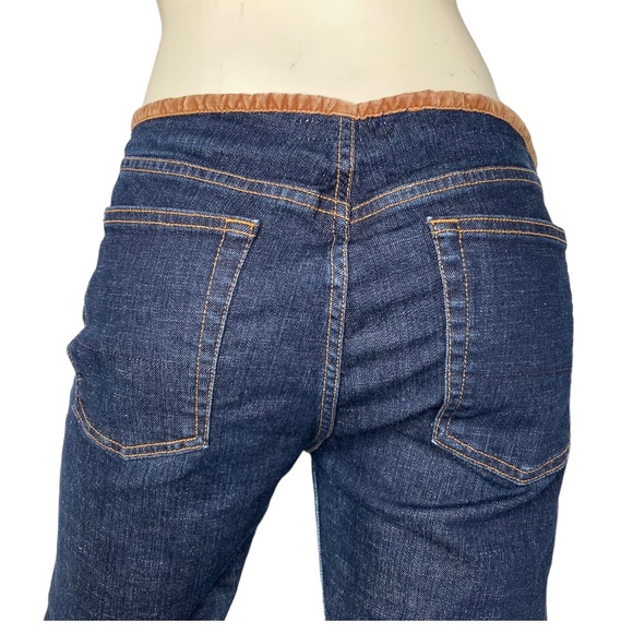 ARDEN B Vintage 90s Dark Denim Wash Brown Suede Trim Hip Hugger Low Rise Jeans - Picture 7 of 13